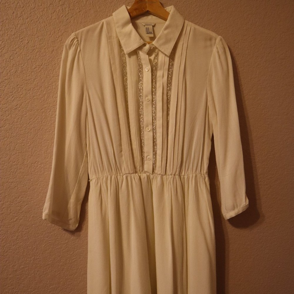 Cream Lace Accent Collared Dress